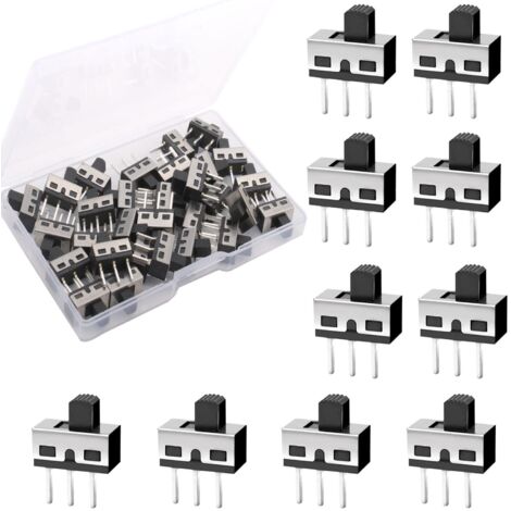 30 mini interruptores deslizantes de botón vertical de 5 mm de alto, 3 pines, 2 posiciones, 1P2T, SPDT, montaje en panel, CA 125 V, 2 A, SS12D10-G5
