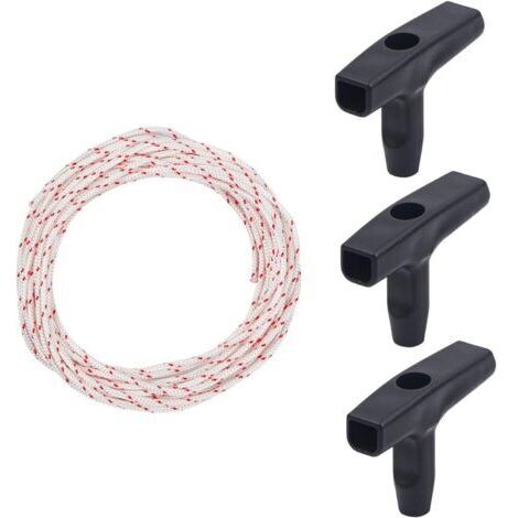 3,0 mm Rückstoßstarterseil, 10 m lang, mit 3-teiligem Griff für Rasenmäherteile & Kettensägen