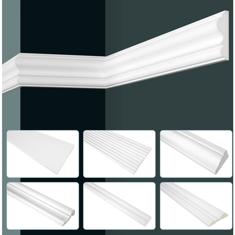 Hexim - grand decor moulures, mousse dure pu blanche - 2m moulures murales lisses: 10 Mètres / 5 Bandes, CR801 - 101x6mmdepuis