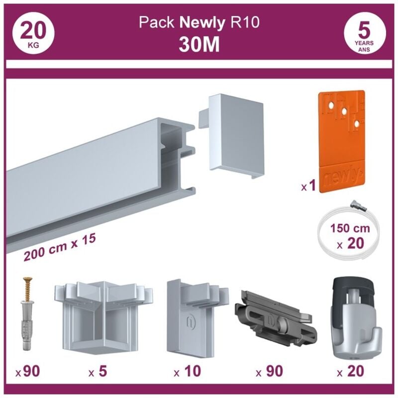 Newly - 30 mètres Aluminium : Pack complet cimaise R10
