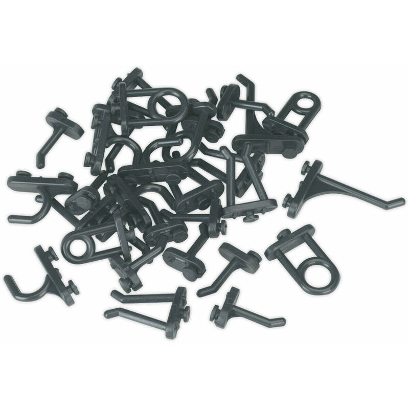 Loops - 30 pack - Assorted Tool Pegboard Hook Set - Garage Tool Mounting / Hanging Arms