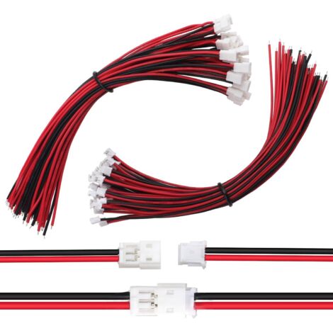 30 Paires JST 1.5 ZH 2 Pin Connecteur, JST ZH 2 Broches Connecteur Mâle et Femelle avec Câble Fil Électrique 150mm 26AWG (Noir Rouge)