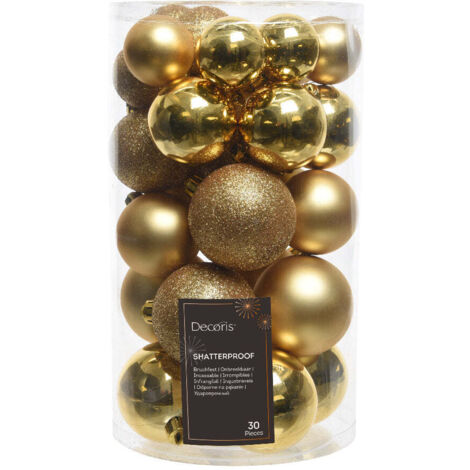 30 PALLINE DI NATALE ORO OPACO/LUCIDO/GLITTER ADDOBBI DECORO ALBERO