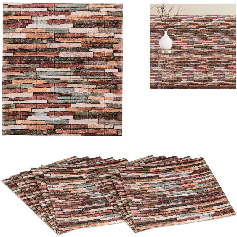 

30 Paneles Pared, Efecto Piedra, Autoadhesivos, Cortables a medida, 3D, 77 x 70 cm, Pegatinas Decoración, Multicolor