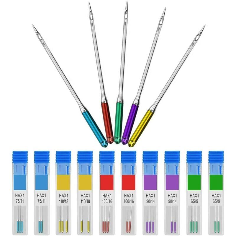 30 pcs Aiguilles pour machine à coudre - Universelles pour cuir, jeans, couture (9/11/14/16/18)