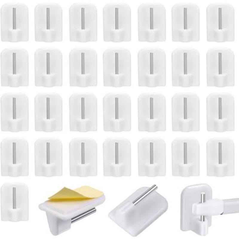 30 Pcs Crochet Adhesif Mural Rideauxs, Crochet Rideau Adhésifs, Crochets Autocollants pour Barres de Rideaux Nettes, Accroche Rideau Adhesif, Support