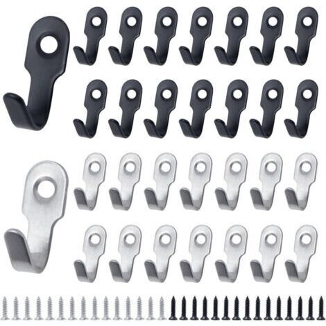 30 Pcs Crochet Mural Noir a Visser Crochet Petit Clavier Crochets à Clés Noir Argent Mini Crochet Rétro INOX Crochet de Manteau avec Vis pour Porte,Mur,Salle de Bain,Cuisine(27 X 12 mm)