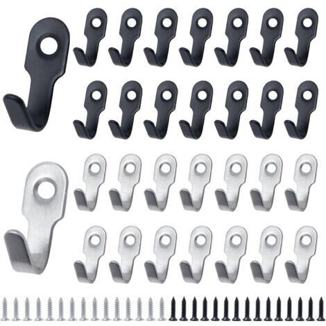 30 Pcs Crochet Mural Noir a Visser Crochet Petit Clavier Crochets à Clés Noir Argent Mini Crochet Rétro INOX Crochet de Manteau avec Vis pour Porte,Mur,Salle de Bain,Cuisine(27 X 12 mm)