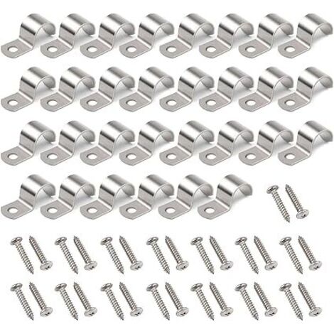 30 Pcs Fixation Grillage Rigide Sur Mur, Avec 30 vis en acier inoxydable Collier de Serrage en U Clips Câble U-Collier de Serrage Acier inoxydable 304 accroche cable pour Ø 6-7mm Câble Tuyaux d'eau