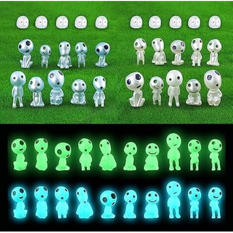30 Pcs Résine Princesse Mononoke Figurine, Luminous Kodama, Lumineux Figurines Elfes des Arbres, Arbre Elfe, Kodama Phosphorescent, pour Micro Paysage Jardin Patio (Bleu+Vert)