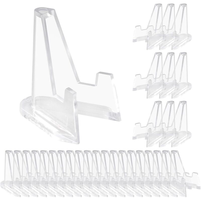 30 Pcs Supports de Cartes en Acrylique, Presentoir Chevalet Acrylique Transparent, Mini Chevalets Support de Monnaie en Plastique pour Médailles