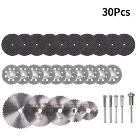 30 PcsMini Disque Diamant à Tronçonner, Mini Lame de Scie Circulaire HSS, Mini Disque de Coupe en Résine, avec 3mm Mandrin pour Bois, Métal, Plastique, Pierre, Verre