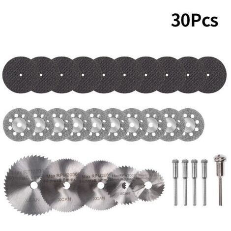 30 PcsMini Disque Diamant à Tronçonner, Mini Lame de Scie Circulaire HSS, Mini Disque de Coupe en Résine, avec 3mm Mandrin pour Bois, Métal, Plastique, Pierre, Verre