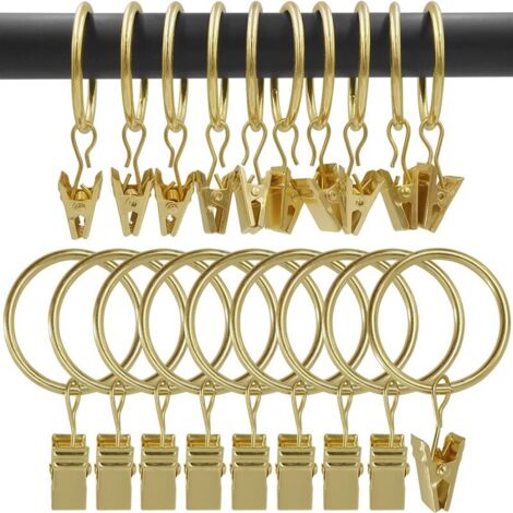 30 Pezzi Anelli per Tende con Clip, Ganci per Tende in Metallo, Anello per Bastone per Tende per Tende da Doccia e Finestre (Oro), 3,2 cm