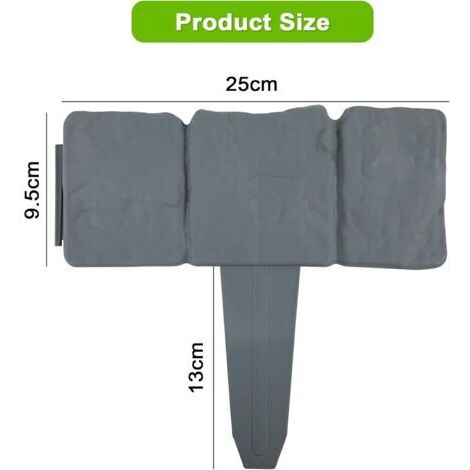 30 pezzi di bordure per giardino da 7,5 m, bordo per prato, bordure per recinzione da giardino, bordure per prato in plastica grigia effetto pietra.