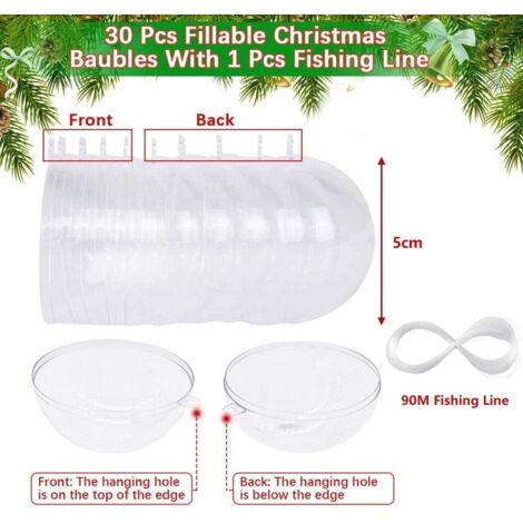 30 pezzi di palline di Natale trasparenti riempibili, palline di Natale in plastica, palline di Natale, palline di plastica, palline decorative riempibili, palline trasparenti per lavori fai da te
