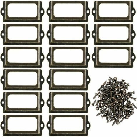 30 pezzi Porta etichette in metallo per mobili, cassetti, armadi, targhette con viti per scrivania, libreria, mensola, bronzo M 70 x 33 mm