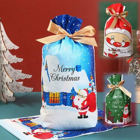 30 Pezzi Sacchetti con Coulisse per Festa di Natale, Sacchetto Regalo di Caramelle Natalizie in Plastica per Snack, Biscotti, Snack, Scatola di Caramelle Natalizie (B)
