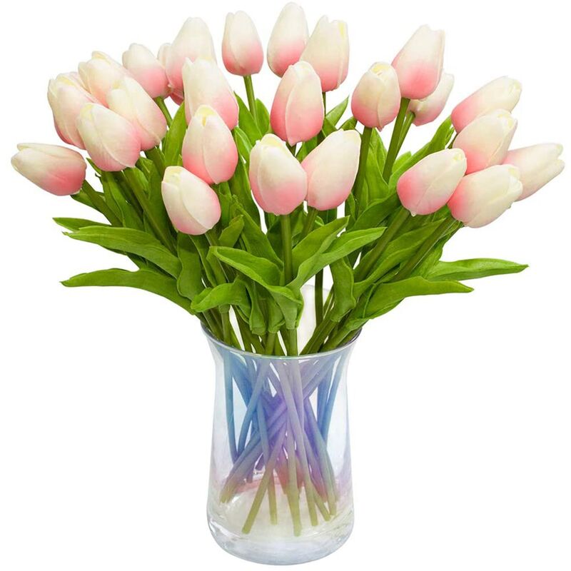 Tlily - 30 PièCes SéRies Artificielle Fleurs Real Touch Faux Hollande pu Tulipe Bouquet Latex Tulipe Blanche ( Clair)