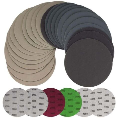 30 Pièces 125mm Papier de Verre Sec à l'eau, Disques Abrasifs Ronds, Tampons de Ponceuse Orbitale Feuilles de Papier Abrasif pour Métal Bois - Grain 1000/1500/2000/3000/4000/5000