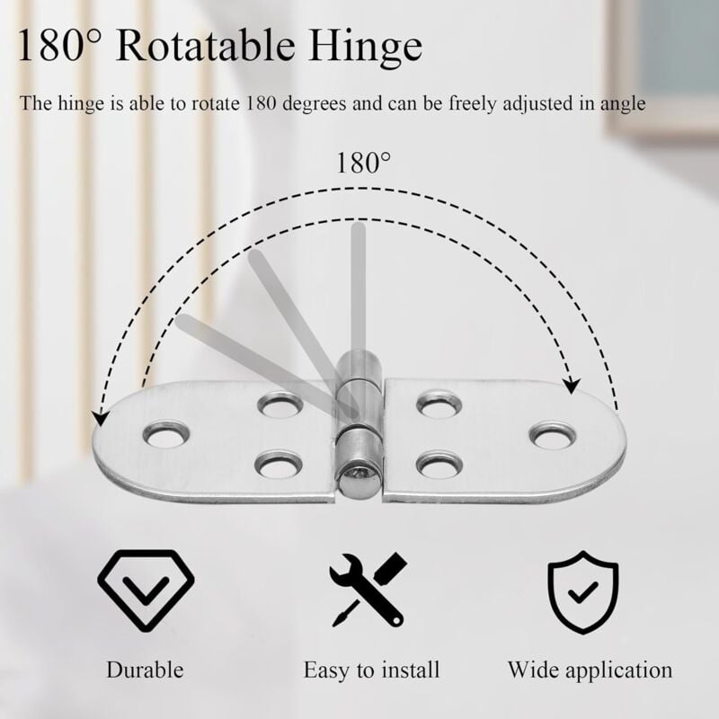 30 Pièces 180 Degrés Charnières Inox, 80×30 mm Charnière Invisible, Petites Charnières pour Meubles Placards Table pliante Caisse en bois Fenêtre