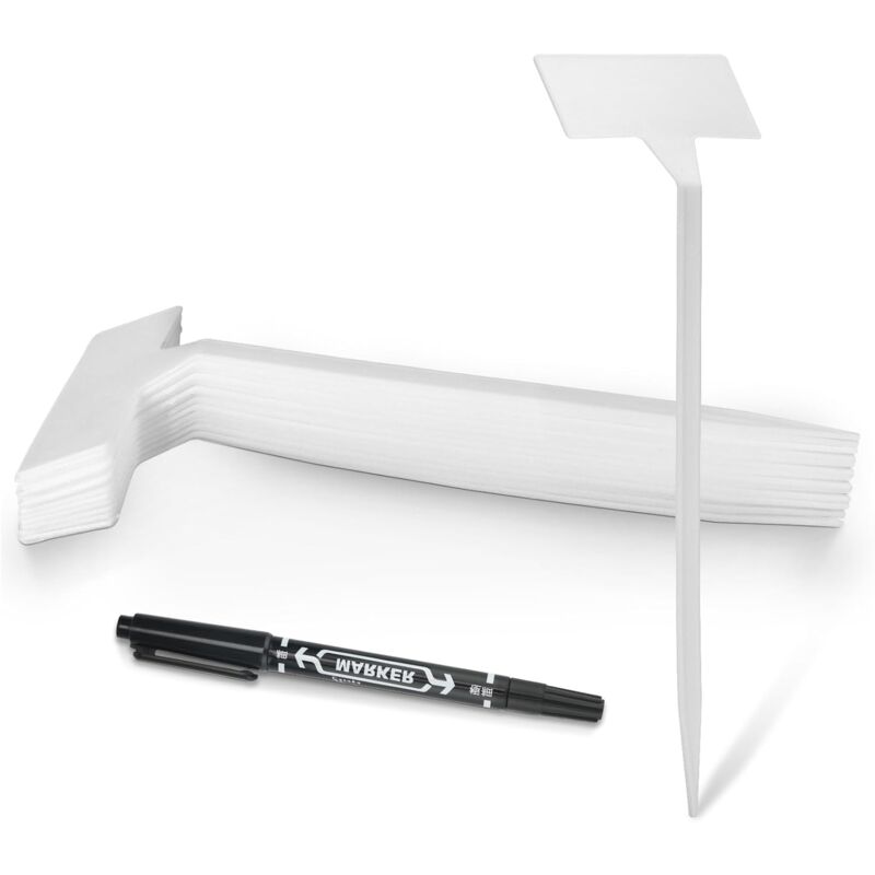 30 Pièces 30 CM etiquettes plastique, etiquette jardin exterieur, etiquettes plantes et un marqueur, étiquette potager long-blanc