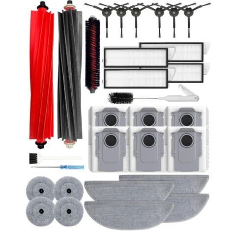 30 Pièces Accessoires Pour Roborock S8 Maxv Ultra/S8 Max Ultra Aspirateur Robot, 2 Brosses Principales, 6 Sacs à Poussièr Charbon Actif, 4+4 Chiffons de Nettoyage, 4 Filtres HEPA, 6 Brosses Latérales