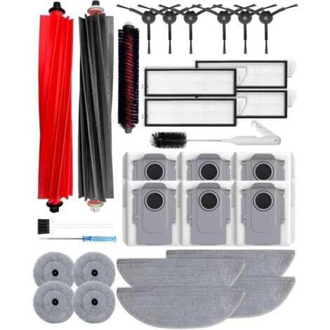 30 Pièces Accessoires Pour Roborock S8 Maxv Ultra/S8 Max Ultra Aspirateur Robot, 2 Brosses Principales, 6 Sacs à Poussièr Charbon Actif, 4+4 Chiffons de Nettoyage, 4 Filtres HEPA, 6 Brosses Latérales