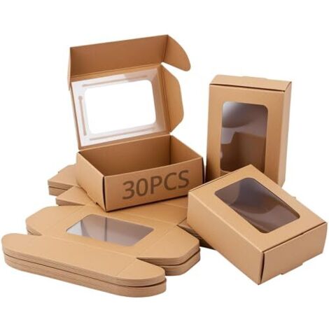 30 pièces boîtes en papier Kraft avec fenêtre en PVC transparent 85  60  30mm, boîte d'emballage présente pour diverses célébrations