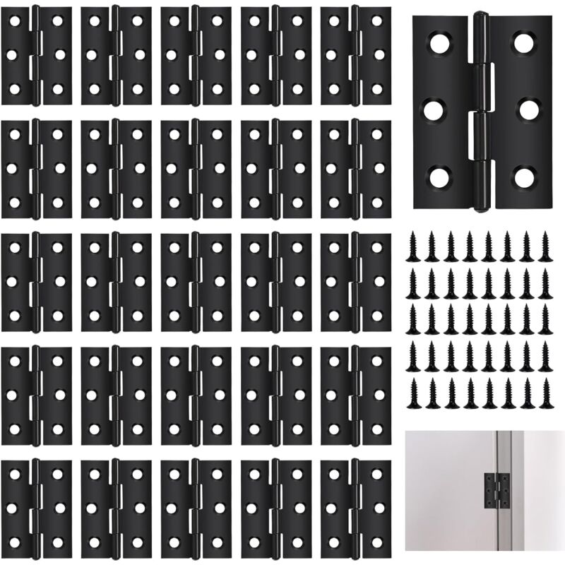 30 Pièces Charniere Porte, 44 mm x 31 mm Charnière Inox Petite Charniere, Charnière Invisible Charnière Plate Charnière Avec Vis pour La Maison