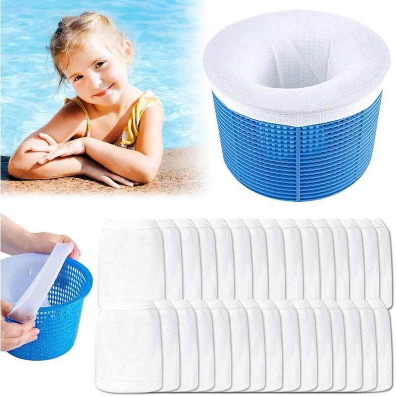 30 Pièces Chaussette Skimmer Piscine, Pool Skimmer Socks, Filtre Skimmer Piscine Élastique, Panier Skimmer Socks, Chaussettes d'écumeur de Piscine