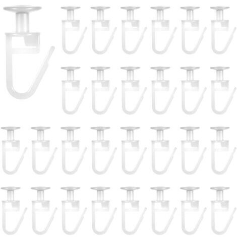 30 Pièces Crochets de rail de rideaux en plastique blanc , glisseurs de plafond, crochets de suspension pliables pour chambre et séparateurs, rideaux de