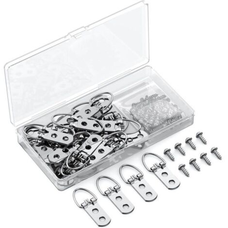 30 Pièces d'Accroches en D pour Cadres avec Vis Quincaillerie Résistante pour Suspension d'Objets jusqu'à 18 KG Crochets à Double Trou Anneaux en D pour Cadres Peintures Miroirs et Horloges