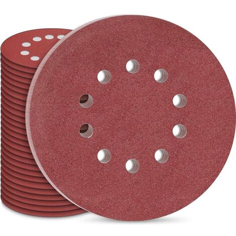 30 pièces de papier abrasif 225mm disques abrasifs grain P120 10 trous en rouge pour ponceuse à sec ponceuse orbitale ponceuse girafe