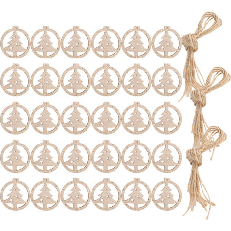 30 Pièces Décorations de Noël en Bois Sculpté à Cœur, Pendentifs Rétro Artisanaux