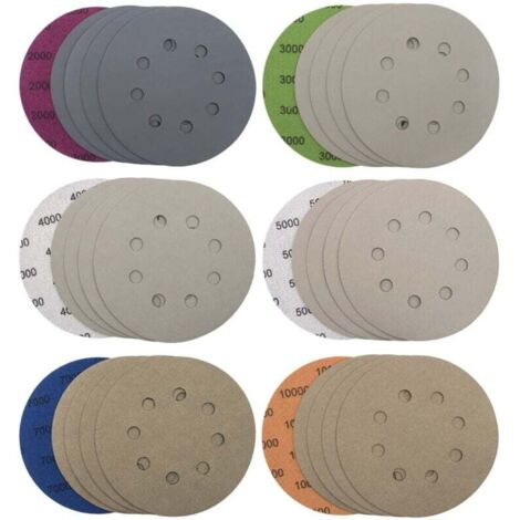 30 Pièces Disques de Ponçage 125mm 8 Trous Disques Abrasifs Papier de Verre Sec à l'eau Tampons de Ponceuse Orbitale Feuilles de Papier Abrasif pour Métal Bois, Grain 2000/3000/4000/5000/7000/10000-RA