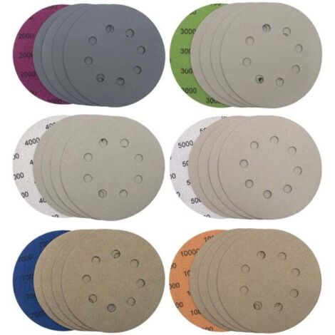 30 Pièces Disques de Ponçage 125mm 8 Trous Disques Abrasifs Papier de Verre Sec à l'eau Tampons de Ponceuse Orbitale Feuilles de Papier Abrasif pour Métal Bois, Grain 2000/3000/4000/5000/7000/10000-RA
