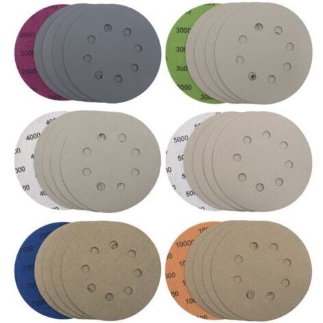 30 Pièces Disques de Ponçage 125mm 8 Trous Disques Abrasifs Papier de Verre Sec à l'eau Tampons de Ponceuse Orbitale Feuilles de Papier Abrasif pour Métal Bois, Grain 2000/3000/4000/5000/7000