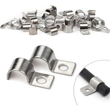 30 Pièces Fixation Grillage Rigide Sur Mur 10mm Attache Grillage Rigide Inoxydable Colliers de Serrage en U à Trou Unique pour Ø 9-10.5mm Câble Tuyaux d'eau Installation