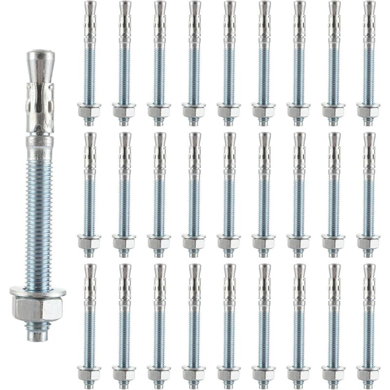 30 pièces Goujon Ancrage m10 x 100mm Boulon D'Ancrage en Acier Galvanisé M10 Goujons Ancrage en Acier Galvanise M10 pour Fixation Charges Lourdes,