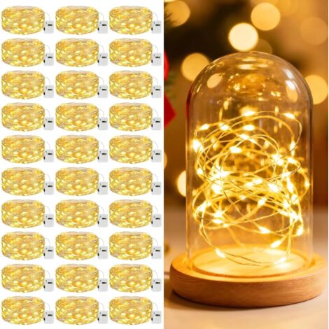 30 pièces guirlande led à pile, 2 m / 20 led, blanc chaud, 3 modes, ip65, pour intérieur et décoration festive