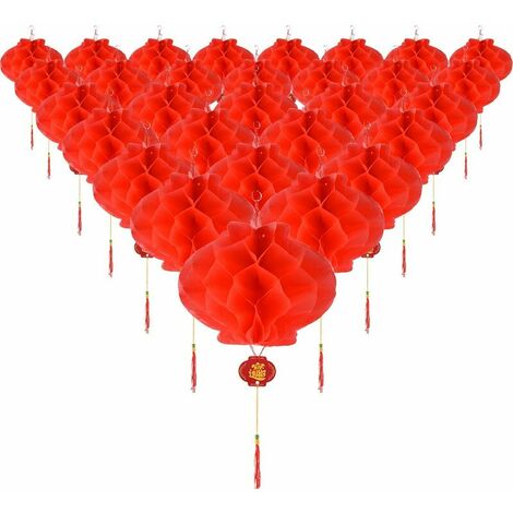 30 Pièces Lanterne Rouge en Papier Plastique Lanternes Rouges Suspendues pour Décoration de Fête du Printemps Chinoise de Mariage de Festival, 8,4 Pouces
