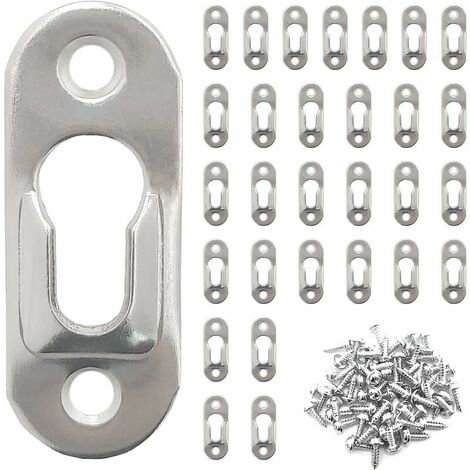 30 Pieces Metal Keyhole Hangers 42mm x 16mm with 60 Screws Keyhole Hanger Fasteners for Hanging Indoor Wall Cabinet Mirrors and Picture Frames - Silver