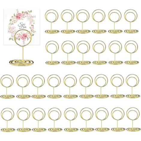 30 Pièces Or Porte Nom Table, Rond, Métal, Doré, Pied, Support de Table, Porte Photo