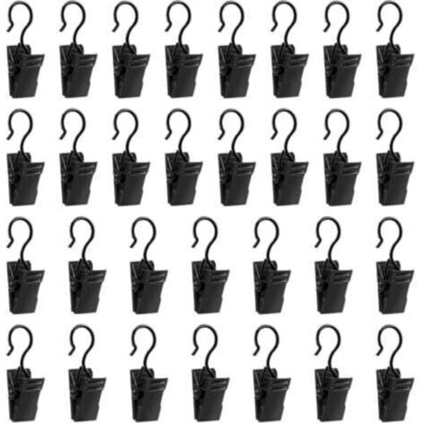 30 Pièces Pinces à Rideaux en Métal en fer Noir Clips de Rideaux avec Crochets Accroche Rideau Anneaux à Pince pour Douche et Fenêtre Décoration de Maison