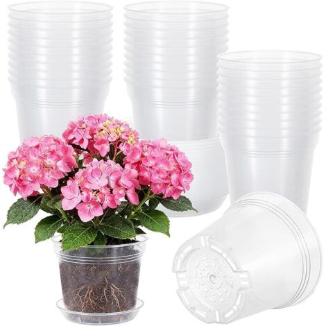 30 Pièces Pots à Orchidées Transparents, 4 inch Pot de Fleurs Plastique avec Soucoupe & Trou de Drainage, Pots Semis Ronds pour Intérieur Extérieur Balcons Bureaux Jardins