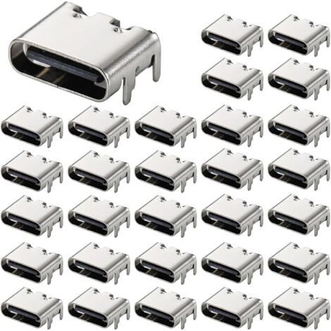 30 Pièces Prise USB-3.1 USB C, connecteur Femelle 6 Broches Type-c pour la Conception de Circuits imprimés, Bricolage, Charge à Courant élevé - SMD, SMT