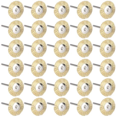 30 pièces Roue à Brosse Plate Miniature pour Sculpture sur Bois, Décapage Rouille/Corrosion/Peinture et Polissage - Fil de Laiton