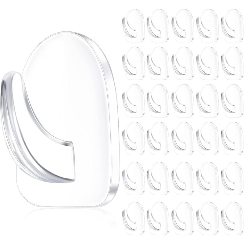 30 Pieces Clear Adhesive Wall Mount Hanger, Reusable Seamless Hooks Transparent Small Acrylic Sticky Hangers with Non-Marking Sticker