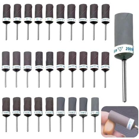 30 Pièces Tambours de Ponçage pour Outil Rotatif Dremel, Manchons avec Tige 3 mm (1/8"), Abrasifs 180 240 320 400 600 1000 1500 2000 Grains, et Polissage -